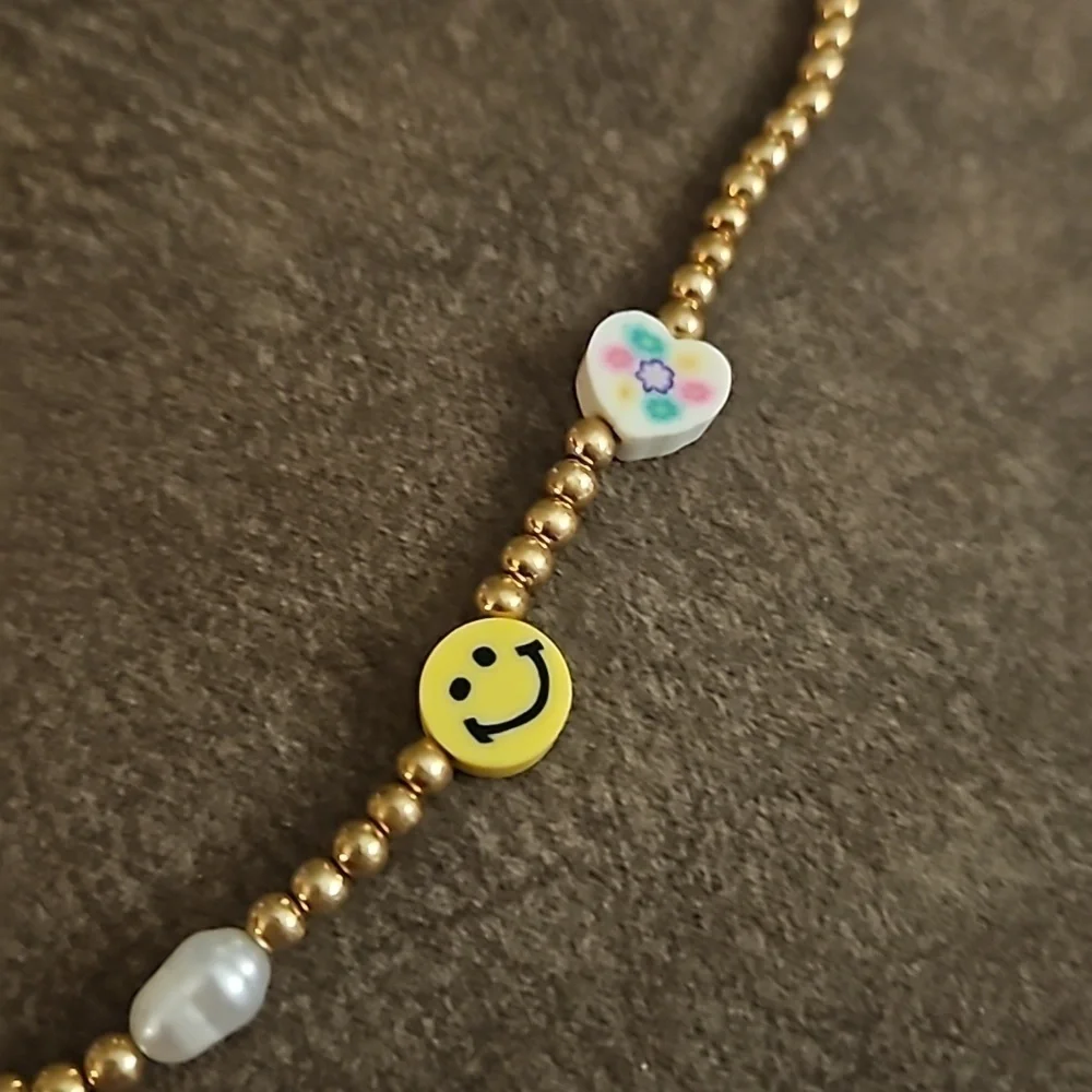 3/$25 Girls Smiley Face Hearts Gold Beaded Necklace